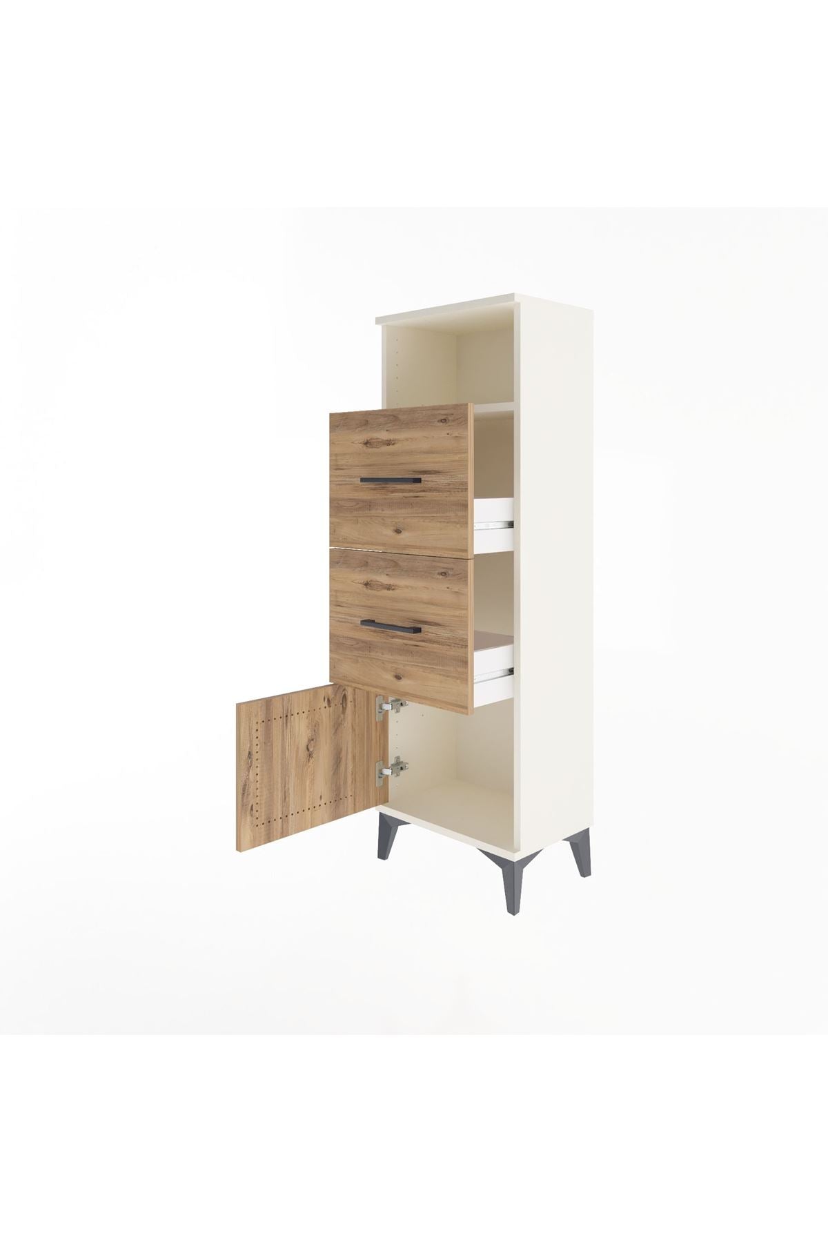 Arges Dolap Tek Raflı 2 Çekmeceli Tek Kapaklı 44x30x134 Aytaşı-Çam