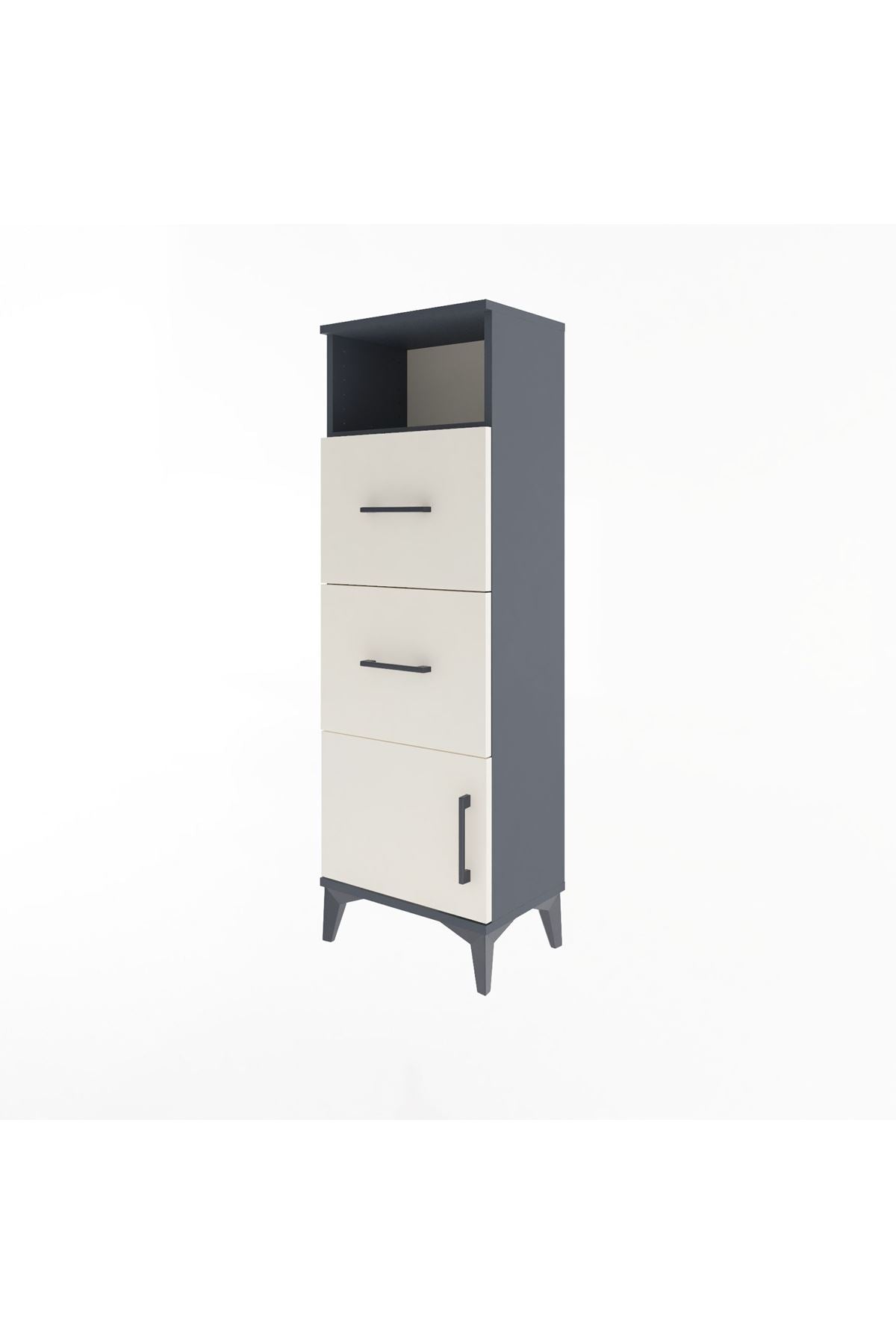 Arges Dolap Tek Raflı 2 Çekmeceli Tek Kapaklı 44x30x134 Antrasit-Aytaşı