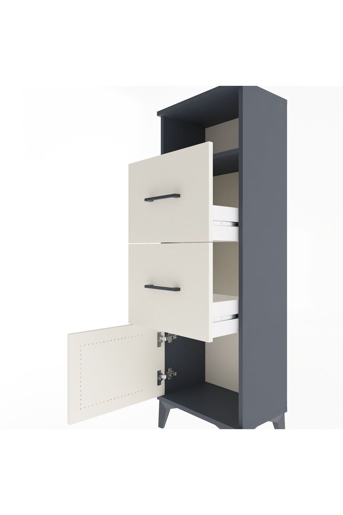 Arges Dolap Tek Raflı 2 Çekmeceli Tek Kapaklı 44x30x134 Antrasit-Aytaşı