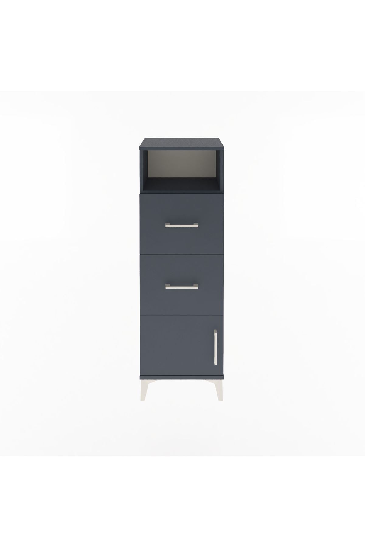 Arges Dolap Tek Raflı 2 Çekmeceli Tek Kapaklı 44x30x134 Antrasit-Antrasit