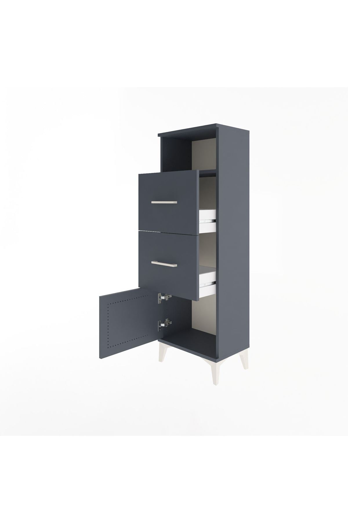 Arges Dolap Tek Raflı 2 Çekmeceli Tek Kapaklı 44x30x134 Antrasit-Antrasit