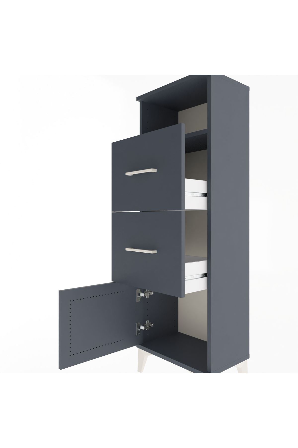 Arges Dolap Tek Raflı 2 Çekmeceli Tek Kapaklı 44x30x134 Antrasit-Antrasit