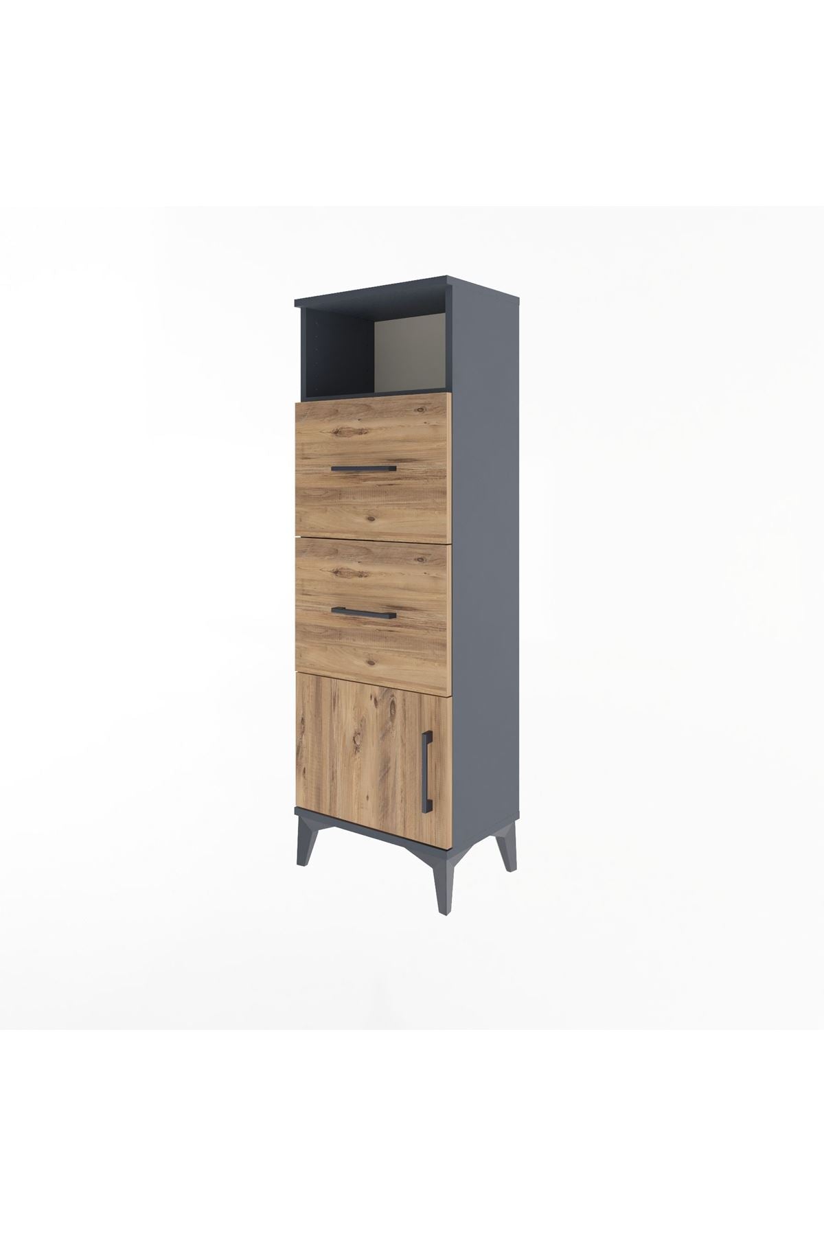 Arges Dolap Tek Raflı 2 Çekmeceli Tek Kapaklı 44x30x134 Antrasit-Çam