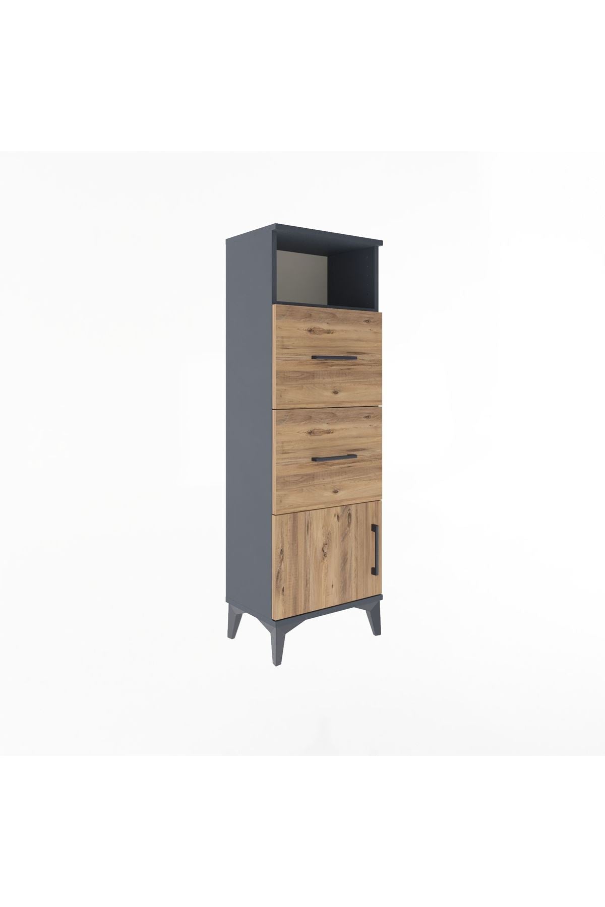 Arges Dolap Tek Raflı 2 Çekmeceli Tek Kapaklı 44x30x134 Antrasit-Çam