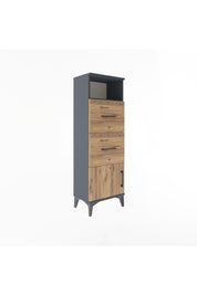Arges Dolap Tek Raflı 2 Çekmeceli Tek Kapaklı 44x30x134 Antrasit-Çam