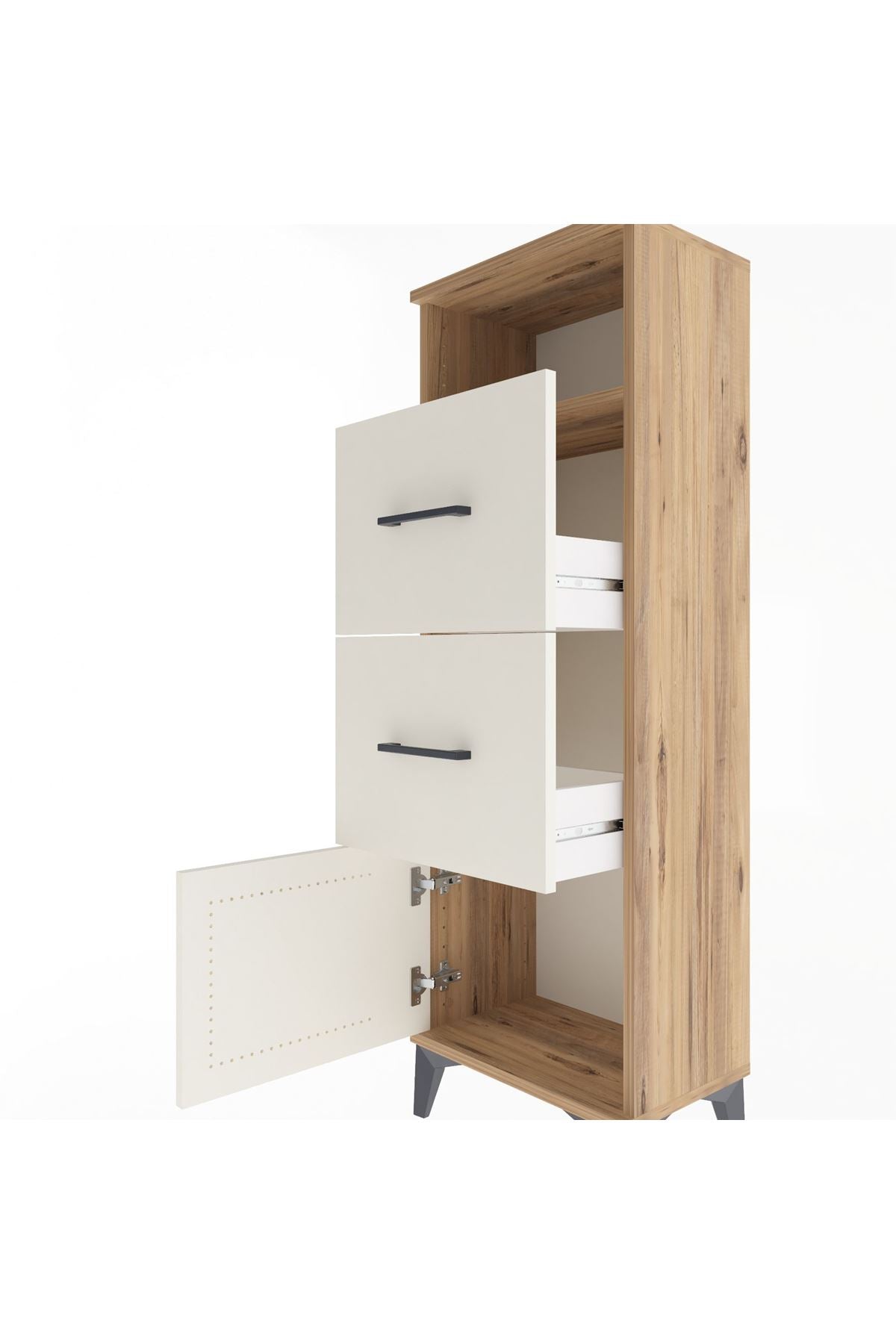 Arges Dolap Tek Raflı 2 Çekmeceli Tek Kapaklı 44x30x134 Çam-Aytaşı