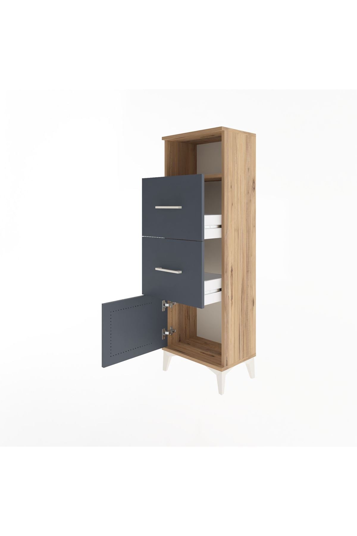 Arges Dolap Tek Raflı 2 Çekmeceli Tek Kapaklı 44x30x134 Çam-Antrasit