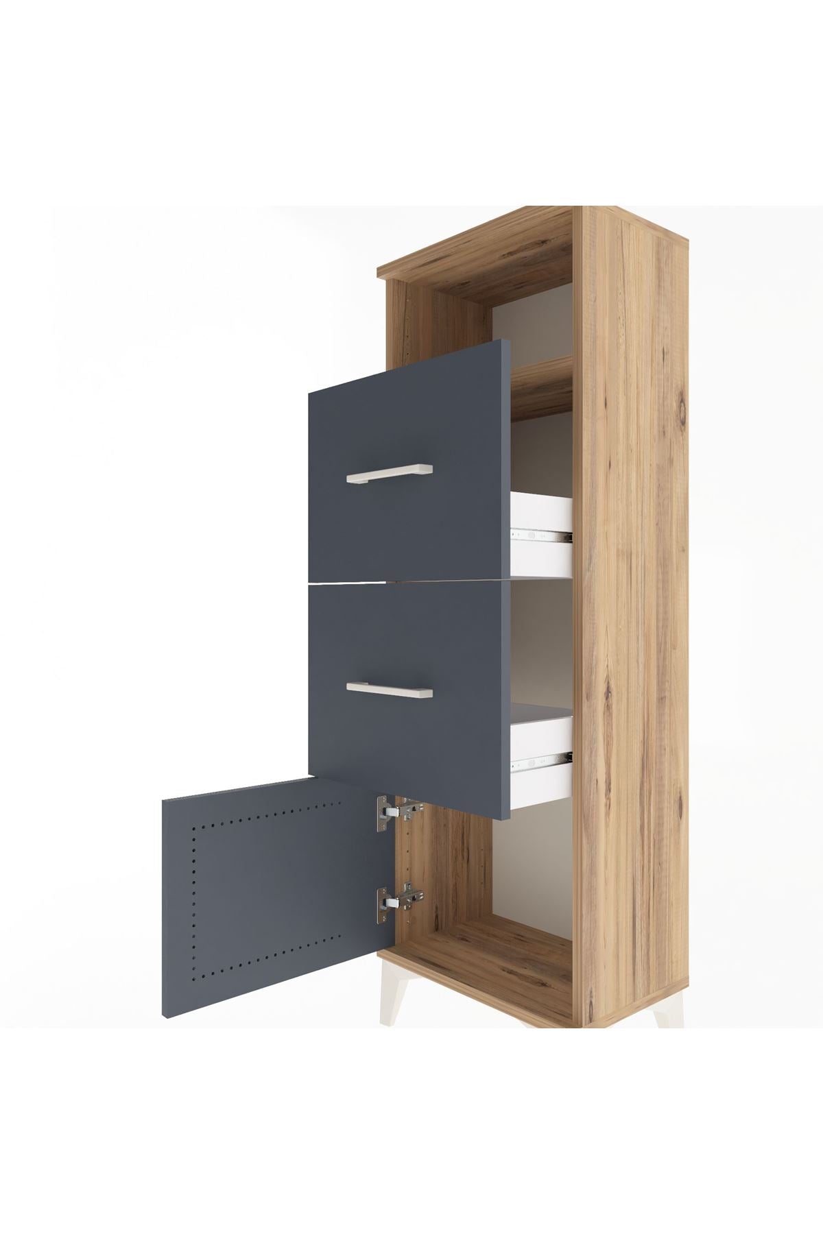 Arges Dolap Tek Raflı 2 Çekmeceli Tek Kapaklı 44x30x134 Çam-Antrasit