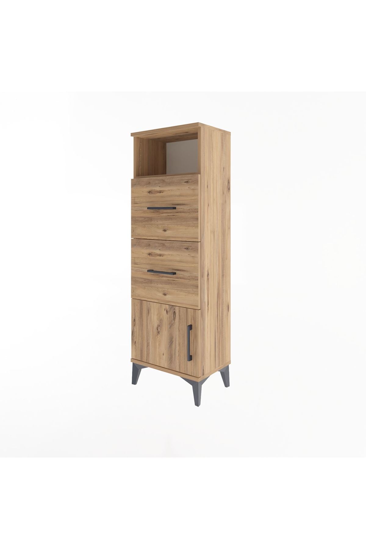 Arges Dolap Tek Raflı 2 Çekmeceli Tek Kapaklı 44x30x134 Çam-Çam