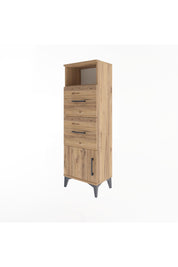 Arges Dolap Tek Raflı 2 Çekmeceli Tek Kapaklı 44x30x134 Çam-Çam