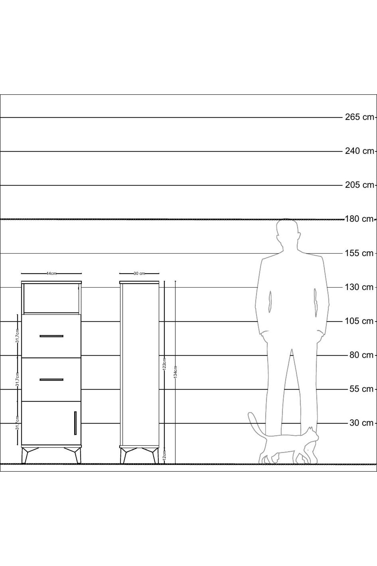 Arges Dolap Tek Raflı 2 Çekmeceli Tek Kapaklı 44x30x134 Çam-Çam