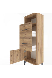 Arges Dolap Tek Raflı 2 Çekmeceli Tek Kapaklı 44x30x134 Çam-Çam