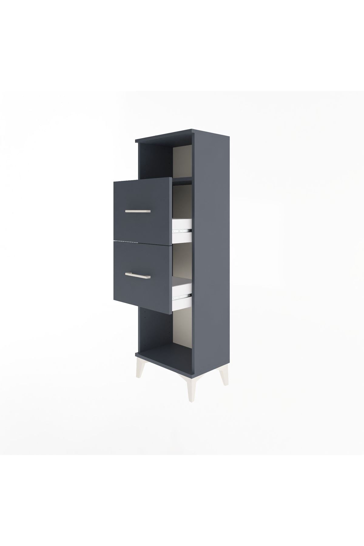 Arges Dolap Tek Raflı 2 Çekmeceli 44x30x134 Antrasit-Antrasit