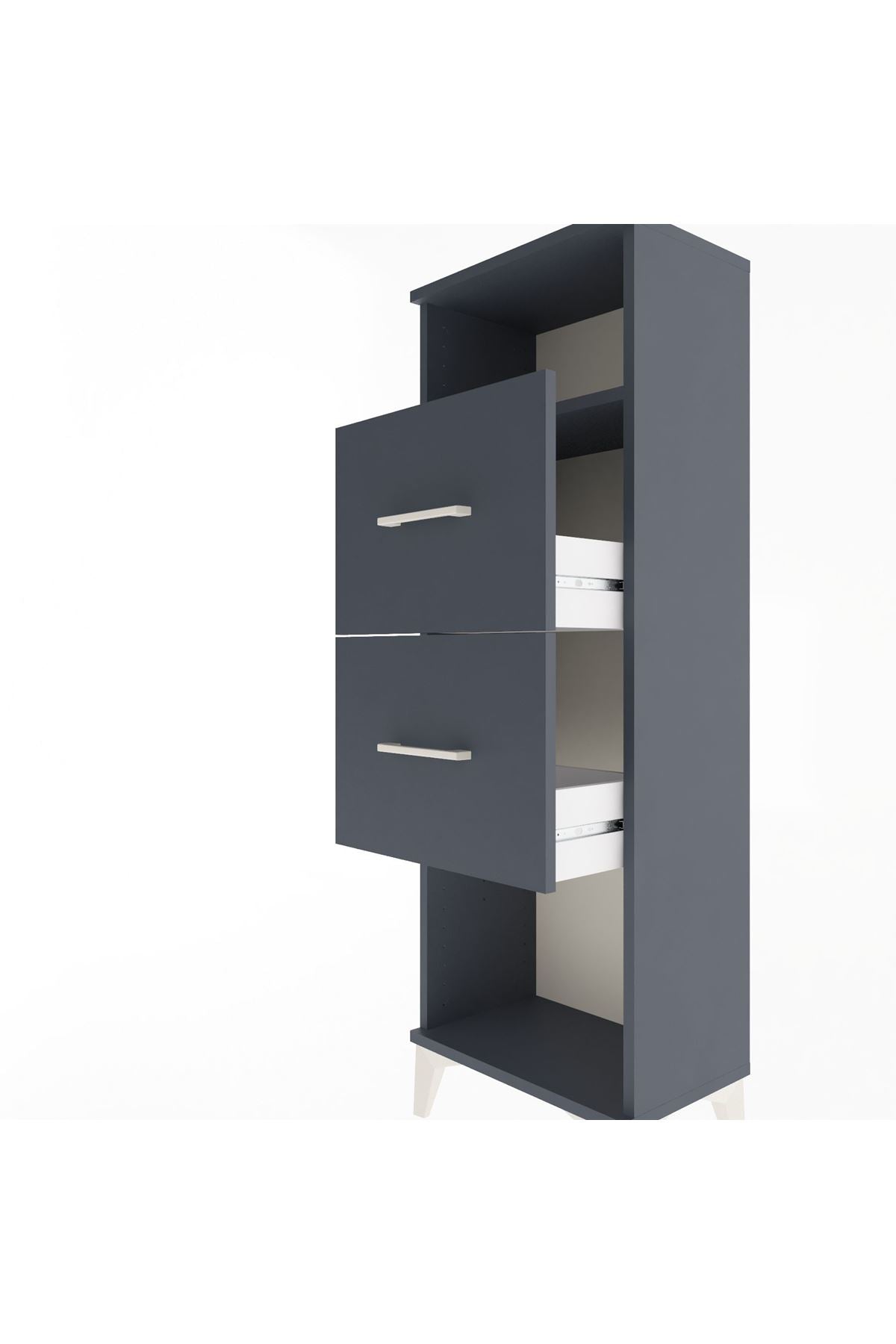 Arges Dolap Tek Raflı 2 Çekmeceli 44x30x134 Antrasit-Antrasit