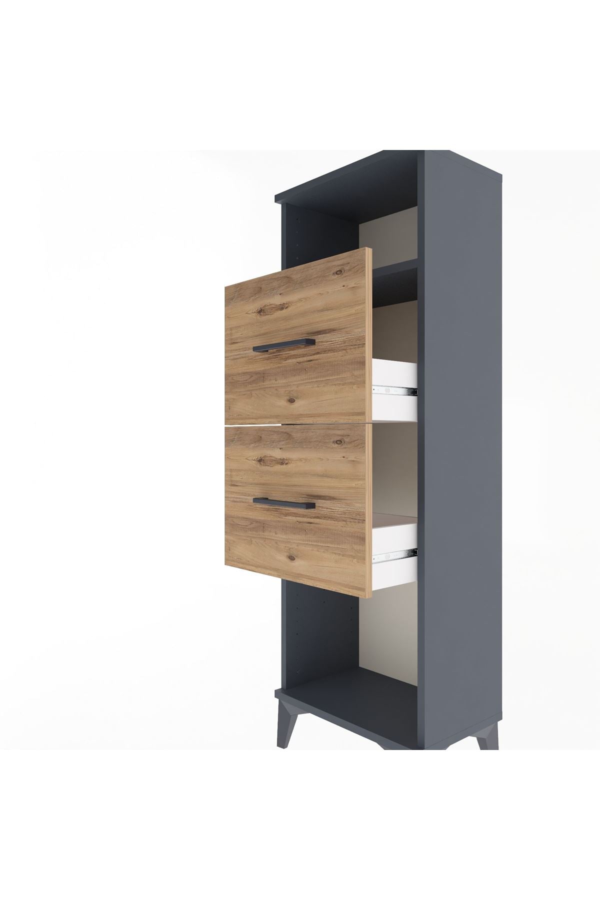 Arges Dolap Tek Raflı 2 Çekmeceli 44x30x134 Antrasit-Çam