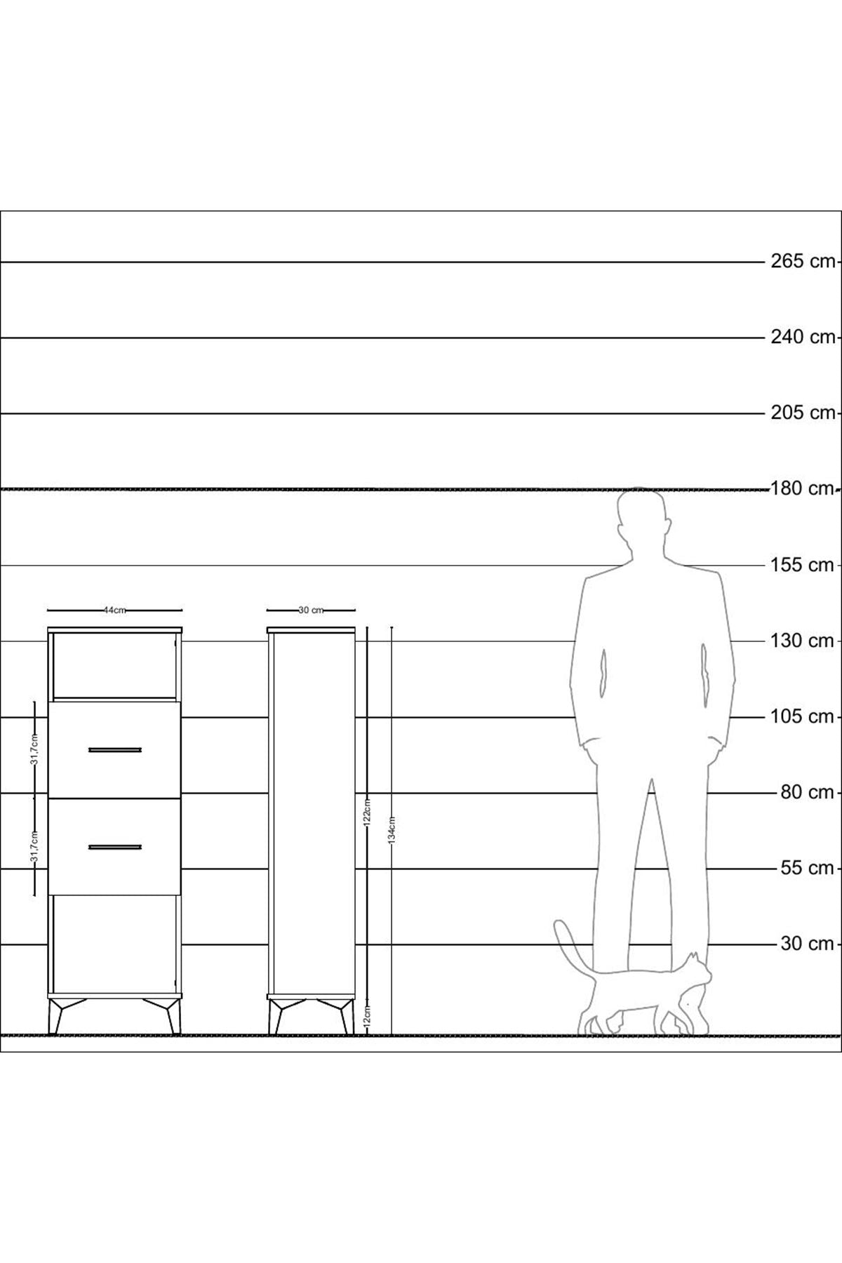 Arges Dolap Tek Raflı 2 Çekmeceli 44x30x134 Çam-Aytaşı