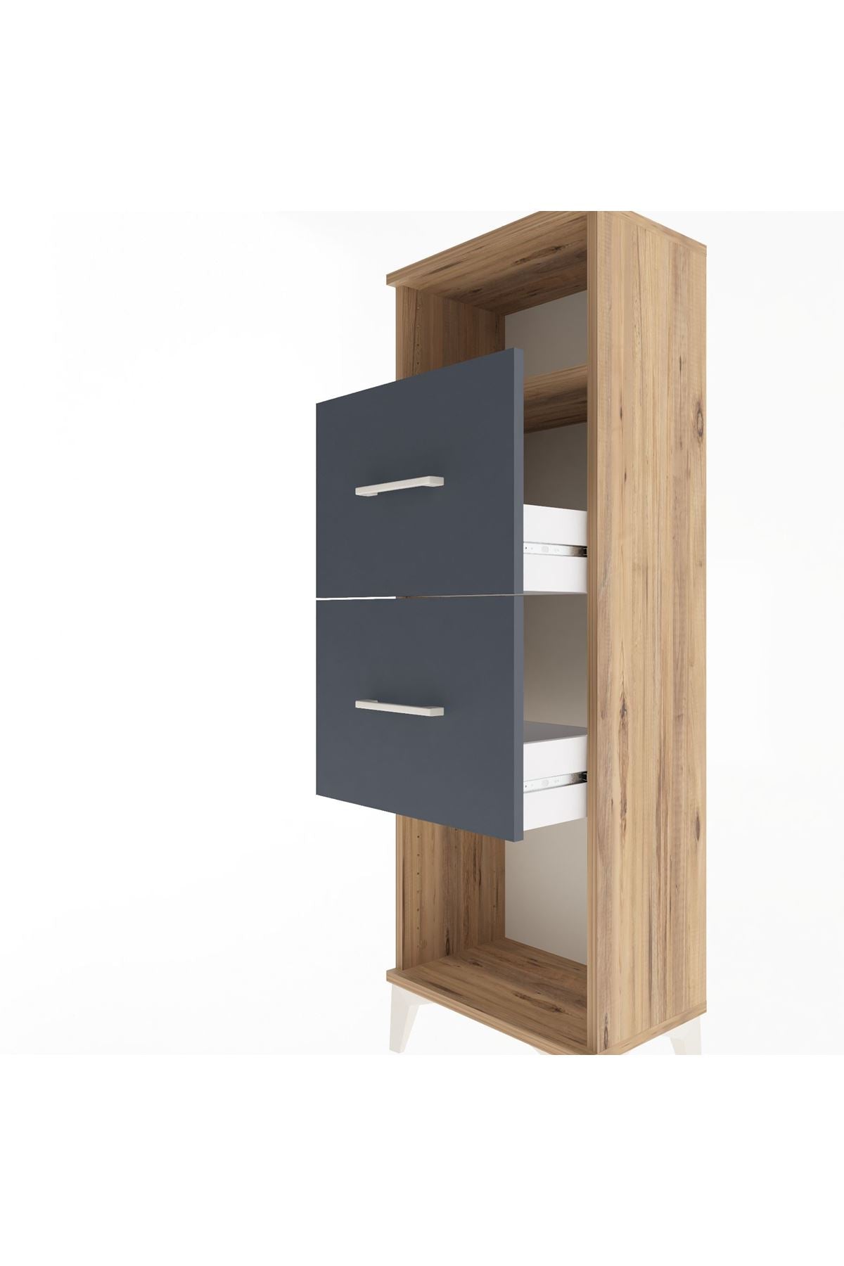 Arges Dolap Tek Raflı 2 Çekmeceli 44x30x134 Çam-Antrasit