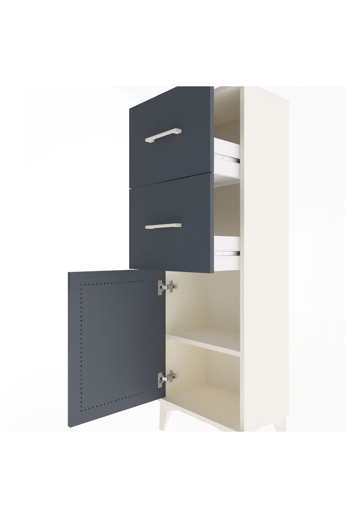 Arges Dolap Tek Raflı 2 Çekmeceli Tek Kapaklı 44x30x134 Aytaşı-Antrasit