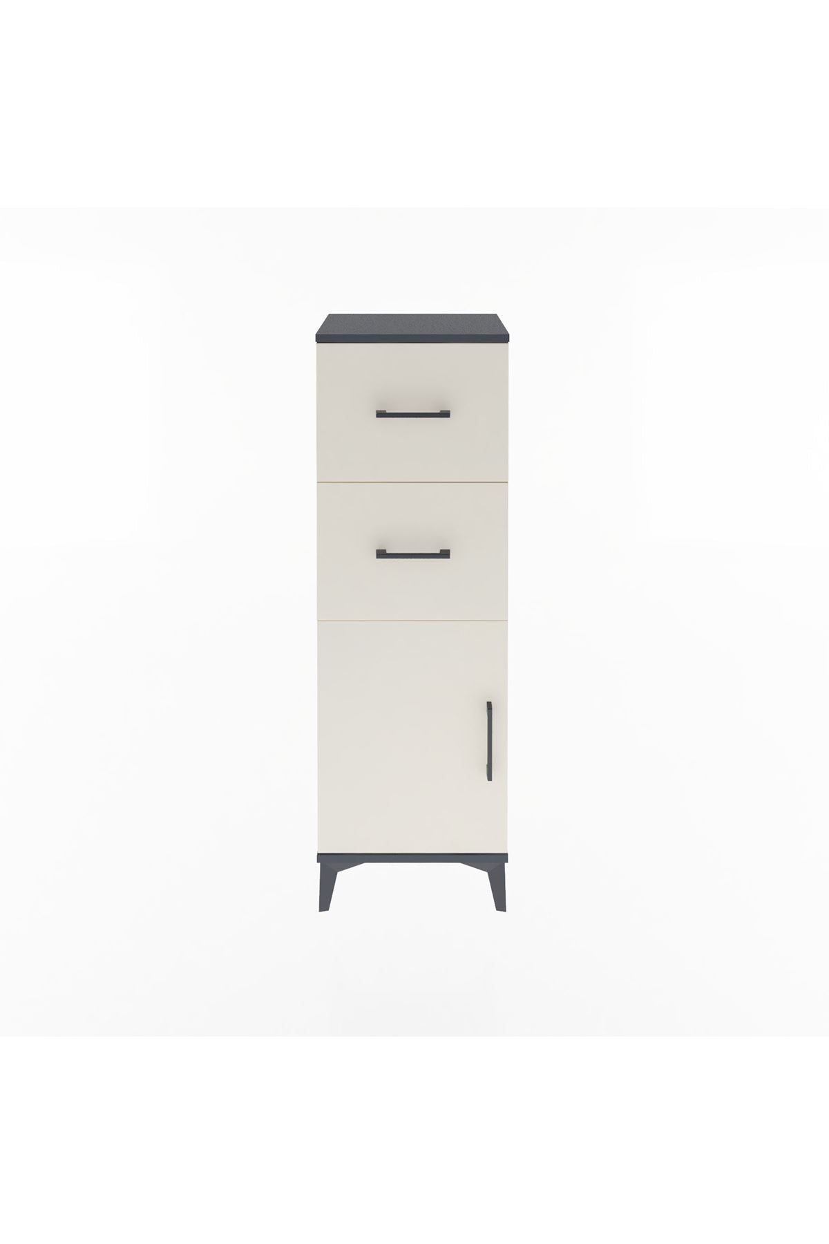 Arges Dolap Tek Raflı 2 Çekmeceli Tek Kapaklı 44x30x134 Antrasit-Aytaşı