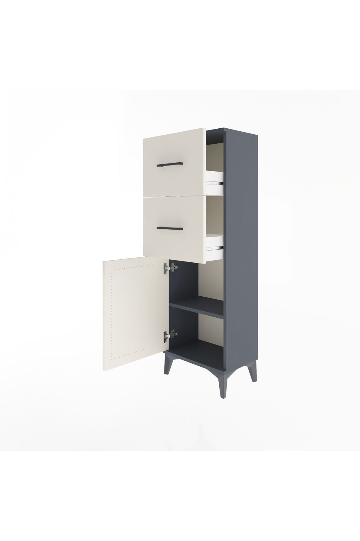 Arges Dolap Tek Raflı 2 Çekmeceli Tek Kapaklı 44x30x134 Antrasit-Aytaşı