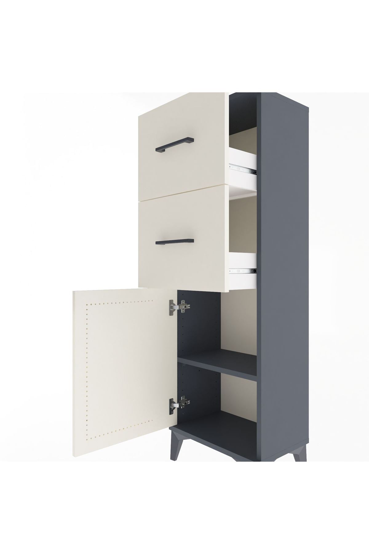 Arges Dolap Tek Raflı 2 Çekmeceli Tek Kapaklı 44x30x134 Antrasit-Aytaşı