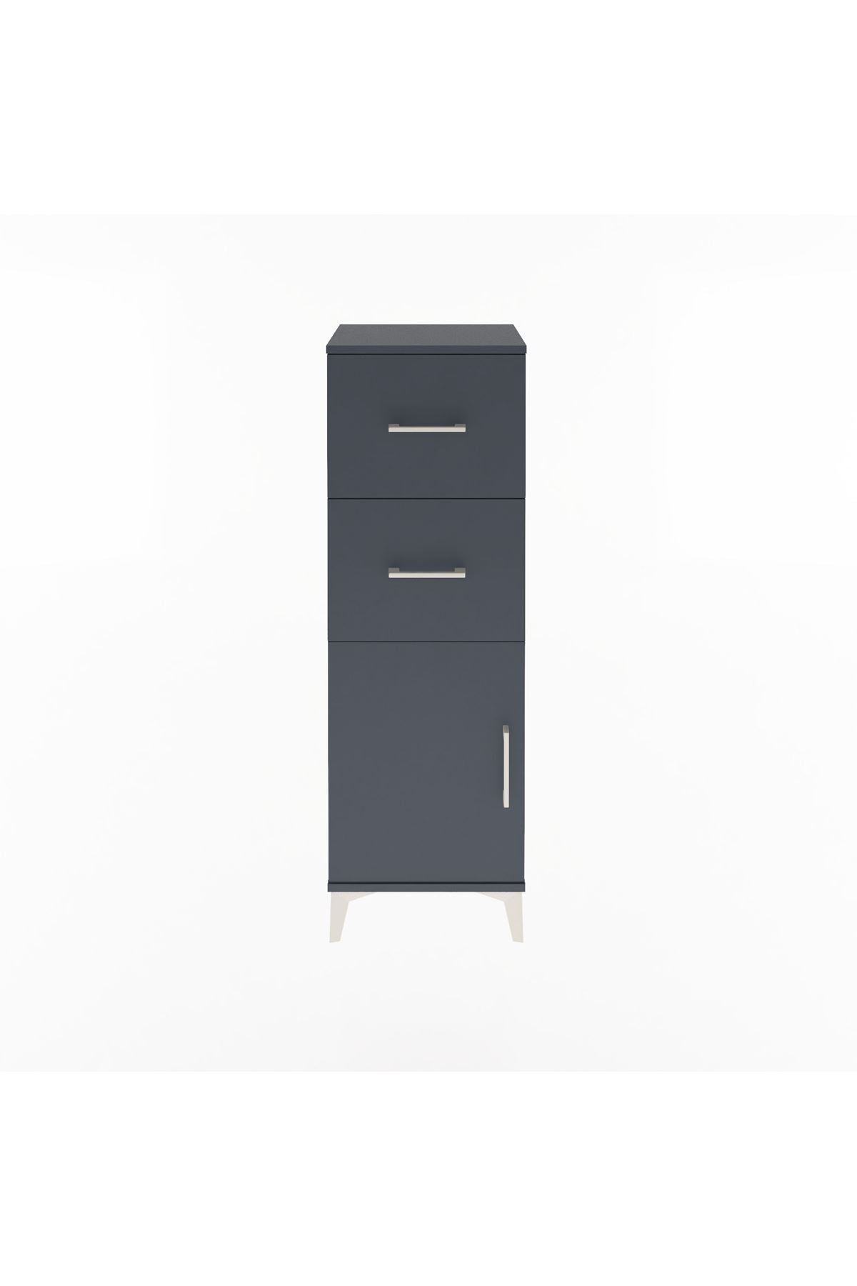 Arges Dolap Tek Raflı 2 Çekmeceli Tek Kapaklı 44x30x134 Antrasit-Antrasit