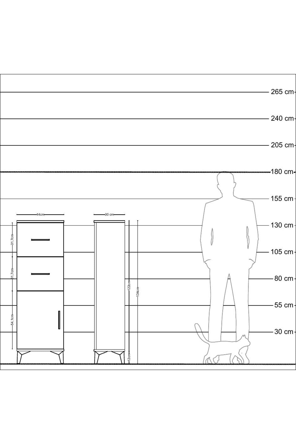 Arges Dolap Tek Raflı 2 Çekmeceli Tek Kapaklı 44x30x134 Antrasit-Antrasit
