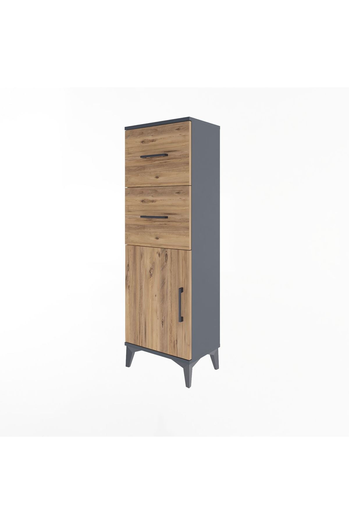 Arges Dolap Tek Raflı 2 Çekmeceli Tek Kapaklı 44x30x134 Antrasit-Çam