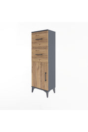 Arges Dolap Tek Raflı 2 Çekmeceli Tek Kapaklı 44x30x134 Antrasit-Çam