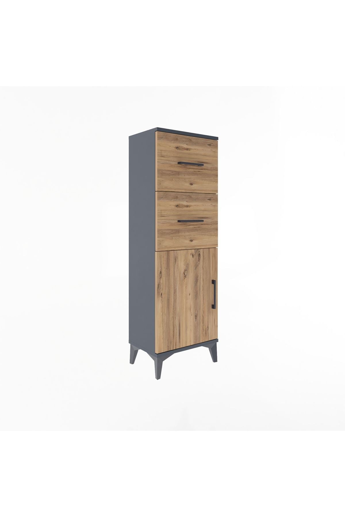 Arges Dolap Tek Raflı 2 Çekmeceli Tek Kapaklı 44x30x134 Antrasit-Çam