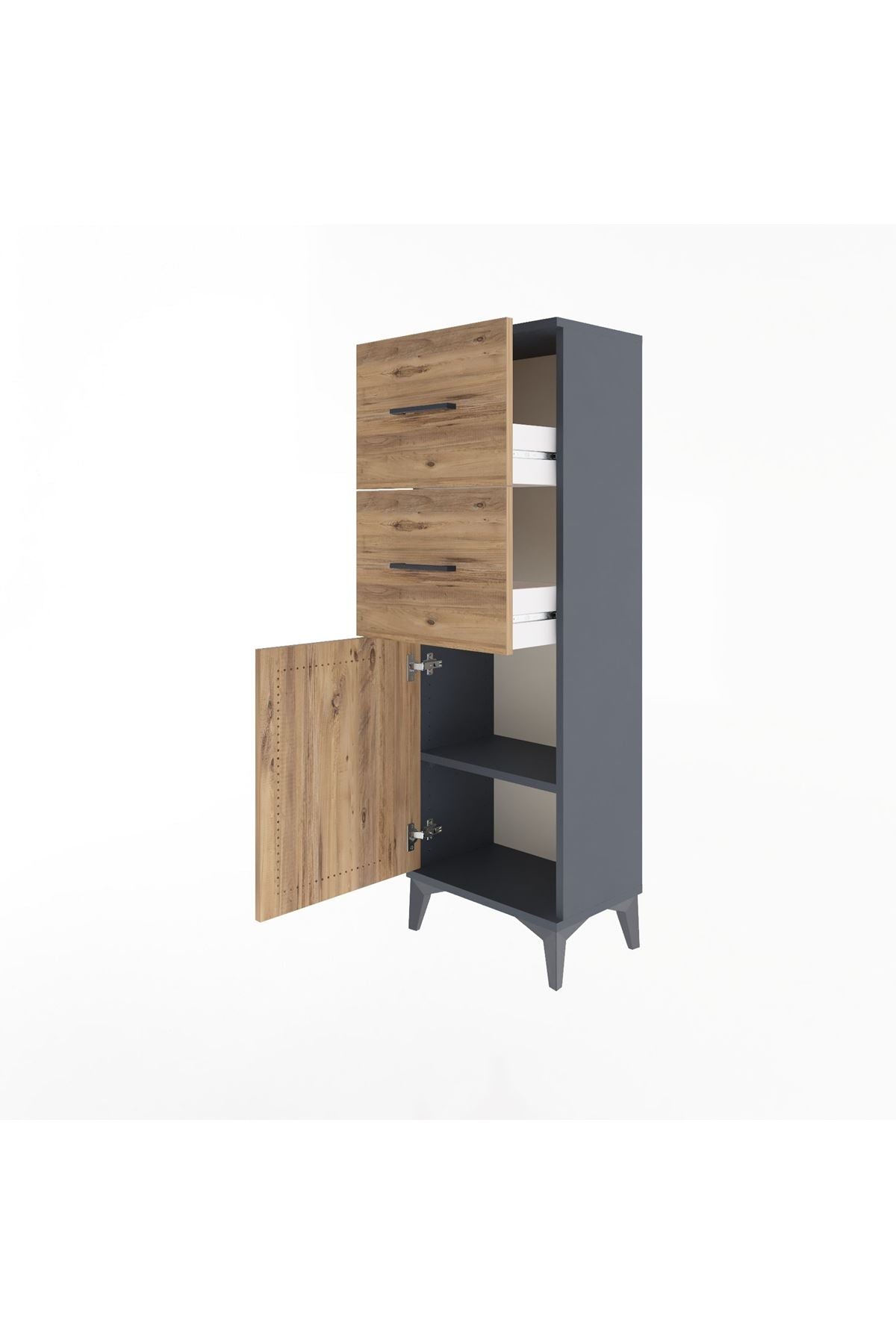 Arges Dolap Tek Raflı 2 Çekmeceli Tek Kapaklı 44x30x134 Antrasit-Çam