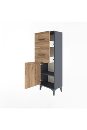 Arges Dolap Tek Raflı 2 Çekmeceli Tek Kapaklı 44x30x134 Antrasit-Çam