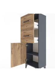 Arges Dolap Tek Raflı 2 Çekmeceli Tek Kapaklı 44x30x134 Antrasit-Çam