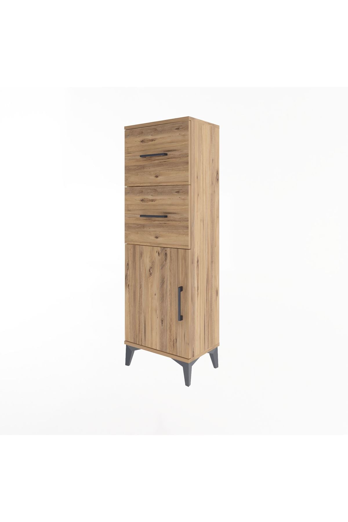 Arges Dolap Tek Raflı 2 Çekmeceli Tek Kapaklı 44x30x134 Çam-Çam