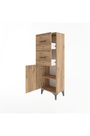 Arges Dolap Tek Raflı 2 Çekmeceli Tek Kapaklı 44x30x134 Çam-Çam