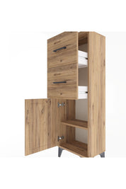 Arges Dolap Tek Raflı 2 Çekmeceli Tek Kapaklı 44x30x134 Çam-Çam