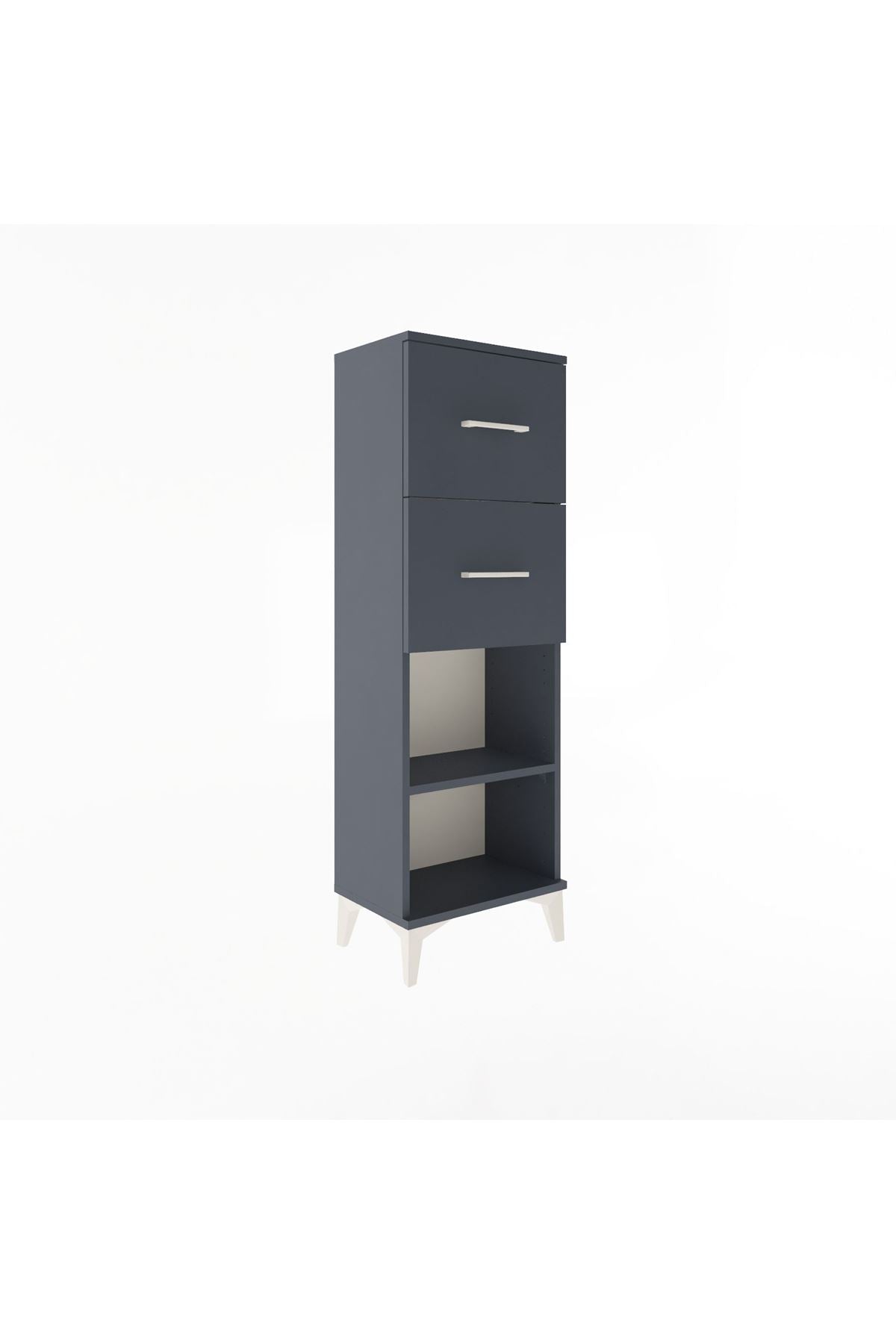 Arges Dolap Tek Raflı 2 Çekmeceli 44x30x134 Antrasit-Antrasit