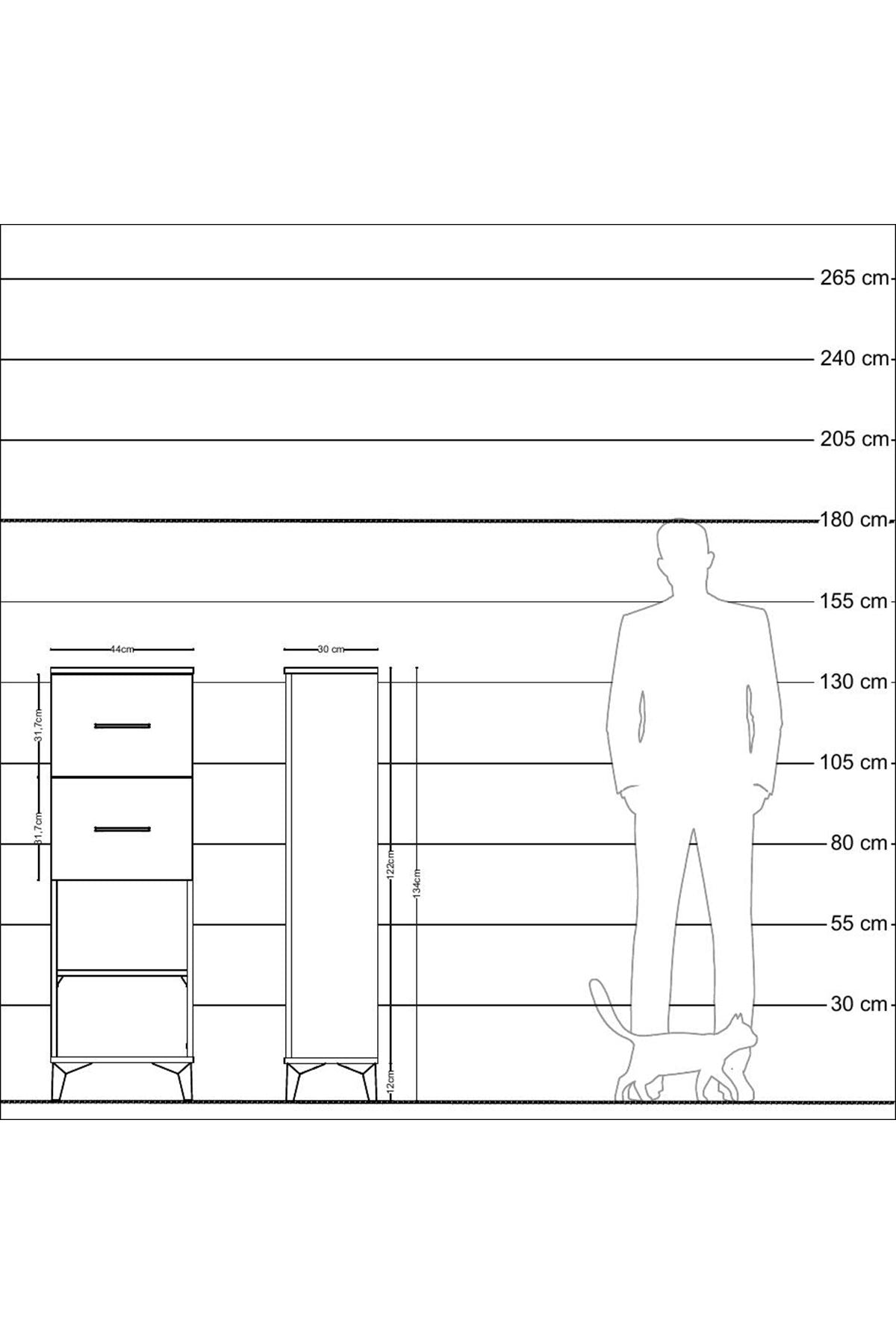 Arges Dolap Tek Raflı 2 Çekmeceli 44x30x134 Antrasit-Antrasit