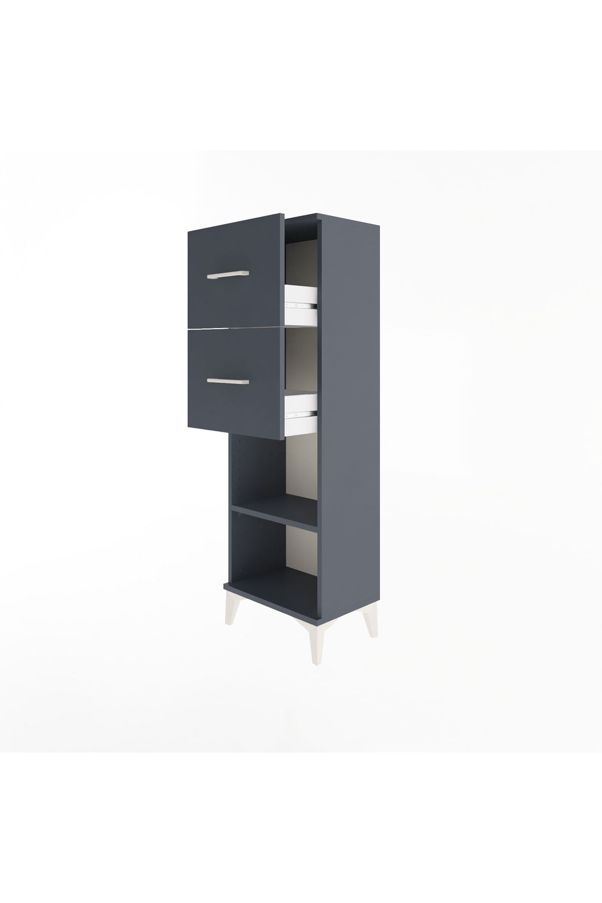 Arges Dolap Tek Raflı 2 Çekmeceli 44x30x134 Antrasit-Antrasit