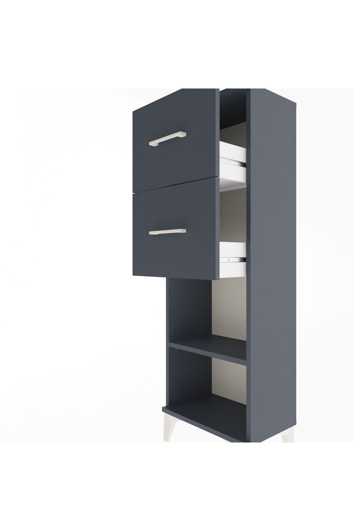 Arges Dolap Tek Raflı 2 Çekmeceli 44x30x134 Antrasit-Antrasit