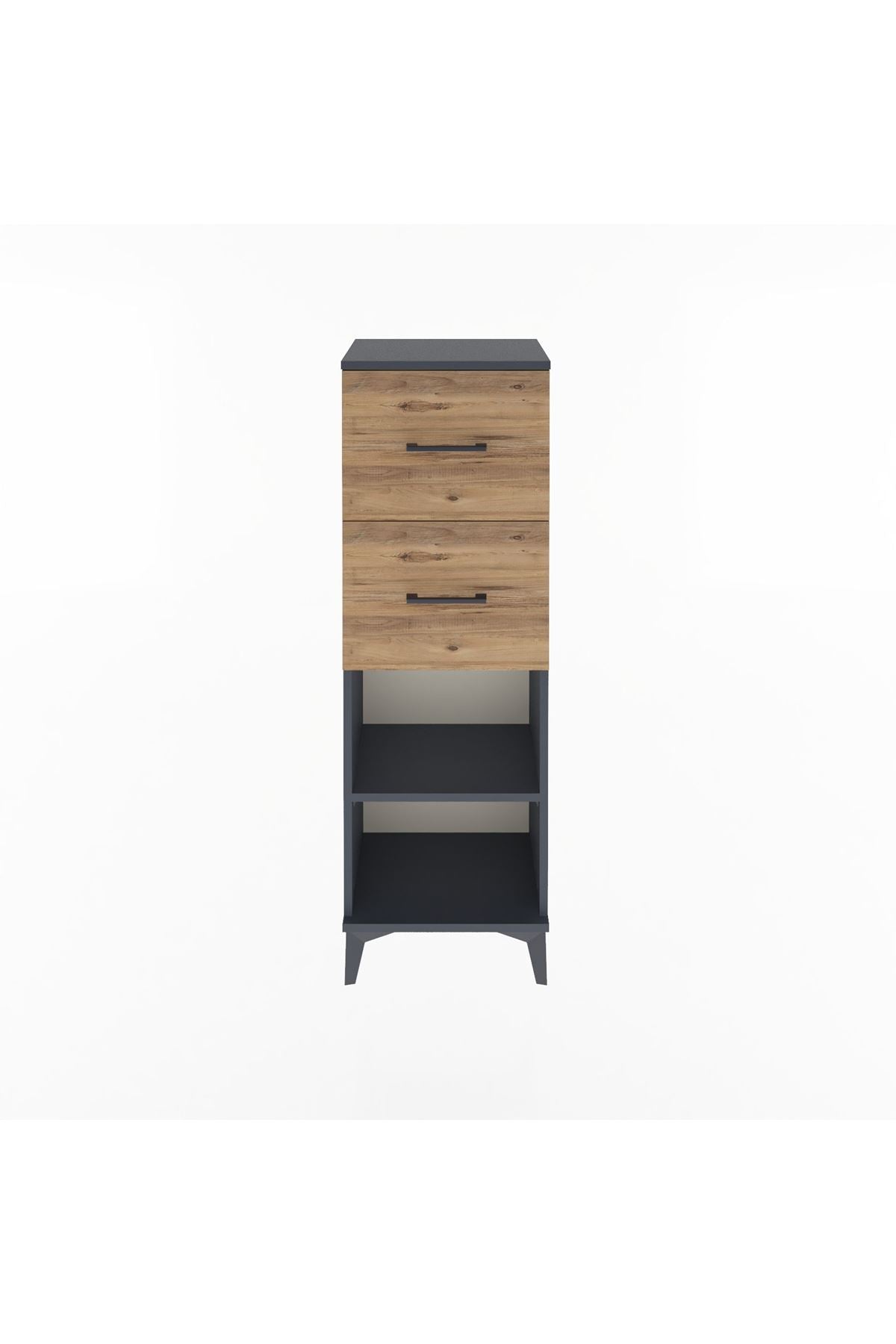Arges Dolap Tek Raflı 2 Çekmeceli 44x30x134 Antrasit-Çam