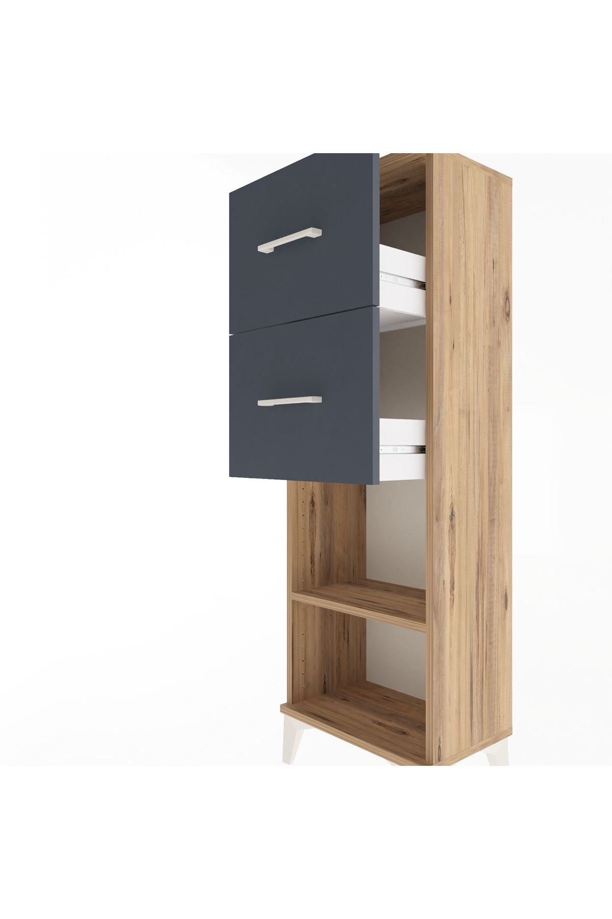 Arges Dolap Tek Raflı 2 Çekmeceli 44x30x134 Çam-Antrasit