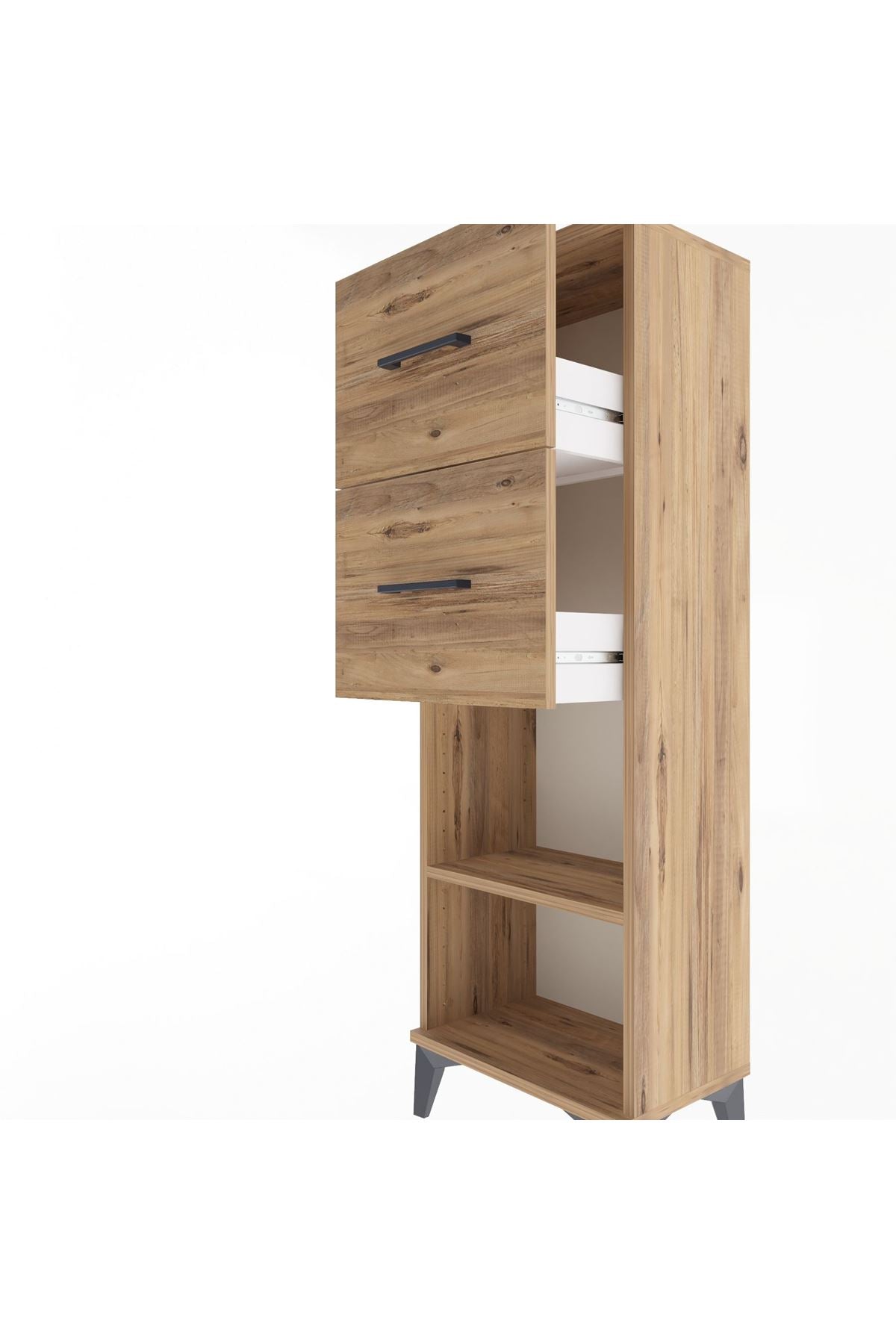 Arges Dolap Tek Raflı 2 Çekmeceli 44x30x134 Çam-Çam