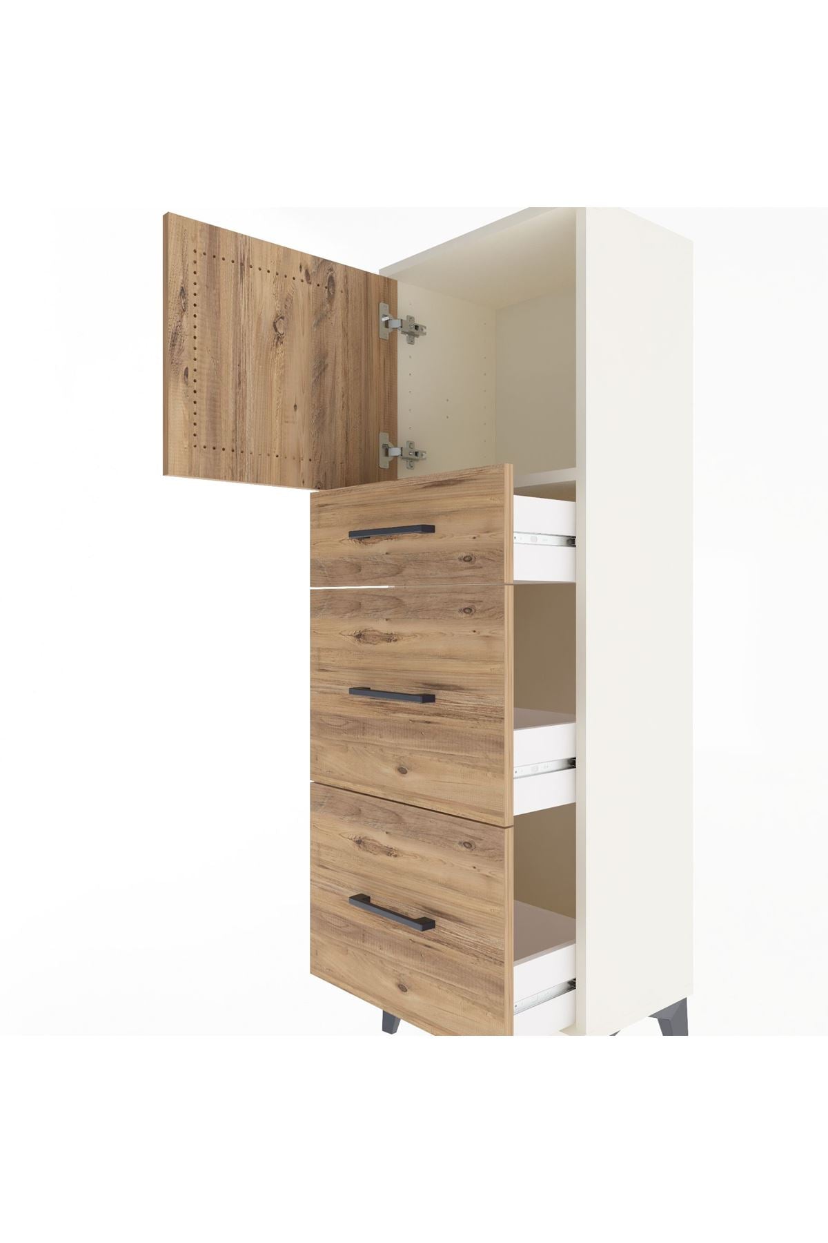 Arges Dolap Tek Raflı 3 Çekmeceli Tek Kapaklı 44x30x134 Aytaşı-Çam