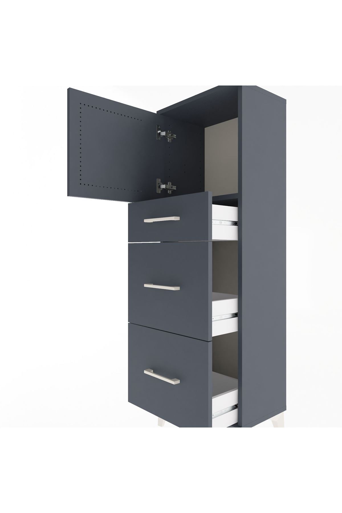 Arges Dolap Tek Raflı 3 Çekmeceli Tek Kapaklı 44x30x134 Antrasit-Antrasit