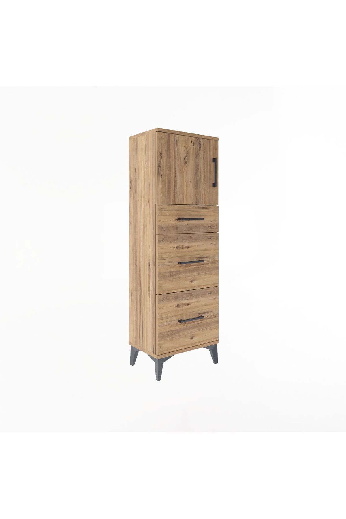 Arges Dolap Tek Raflı 3 Çekmeceli Tek Kapaklı 44x30x134 Çam-Çam