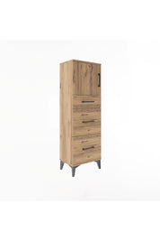 Arges Dolap Tek Raflı 3 Çekmeceli Tek Kapaklı 44x30x134 Çam-Çam