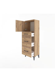 Arges Dolap Tek Raflı 3 Çekmeceli Tek Kapaklı 44x30x134 Çam-Çam