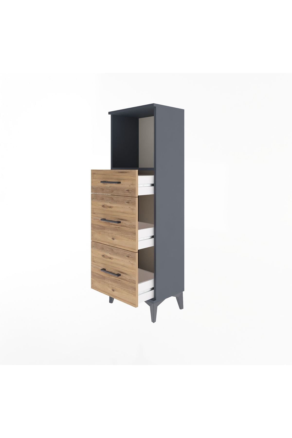 Arges Dolap Tek Raflı 3 Çekmeceli 44x30x134 Antrasit-Çam