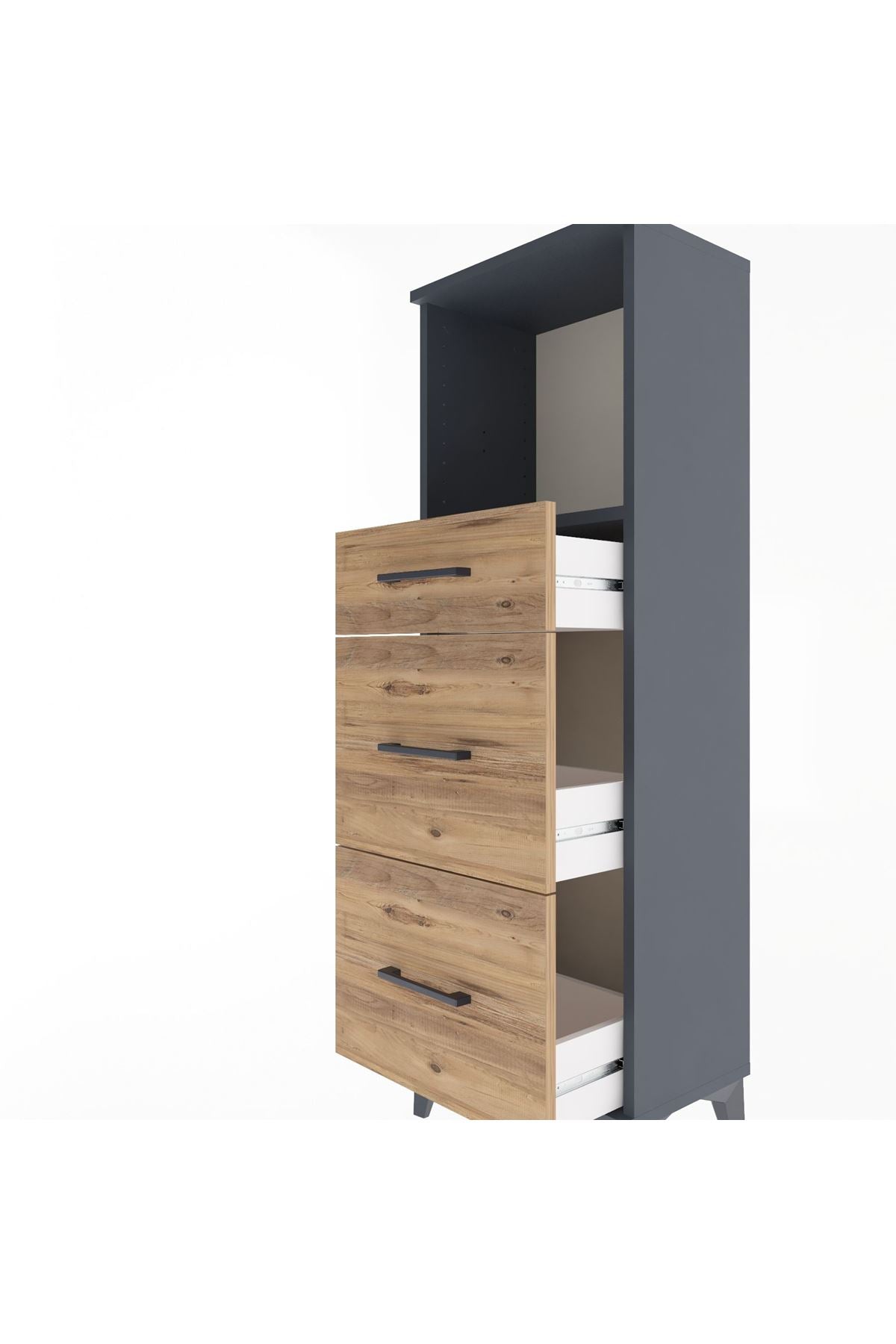 Arges Dolap Tek Raflı 3 Çekmeceli 44x30x134 Antrasit-Çam